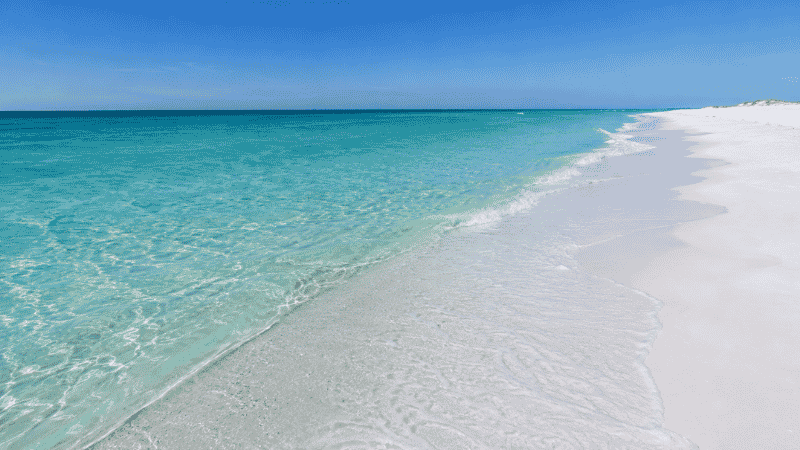 Destin Florida beach with emerald green water and sugar white sand