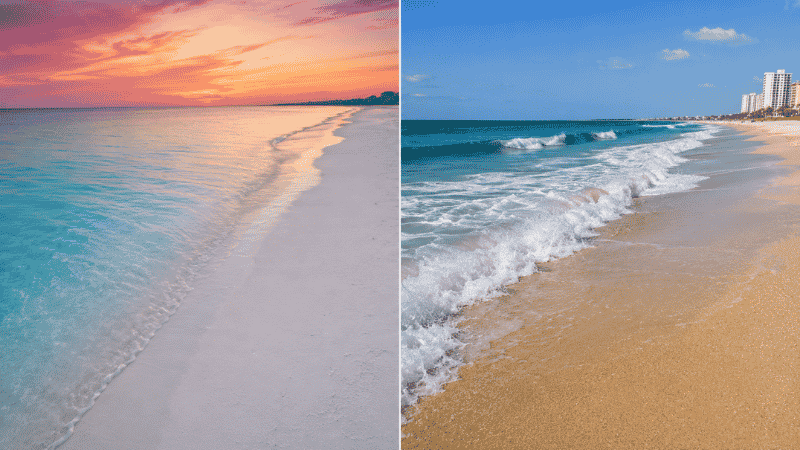 Side by side comparison of Florida Gulf Coast calm water versus Atlantic Coast waves