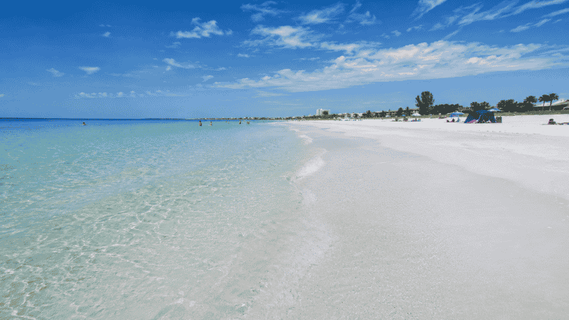 Siesta Key Beach in Sarasota Florida with white quartz sand and calm turquoise water