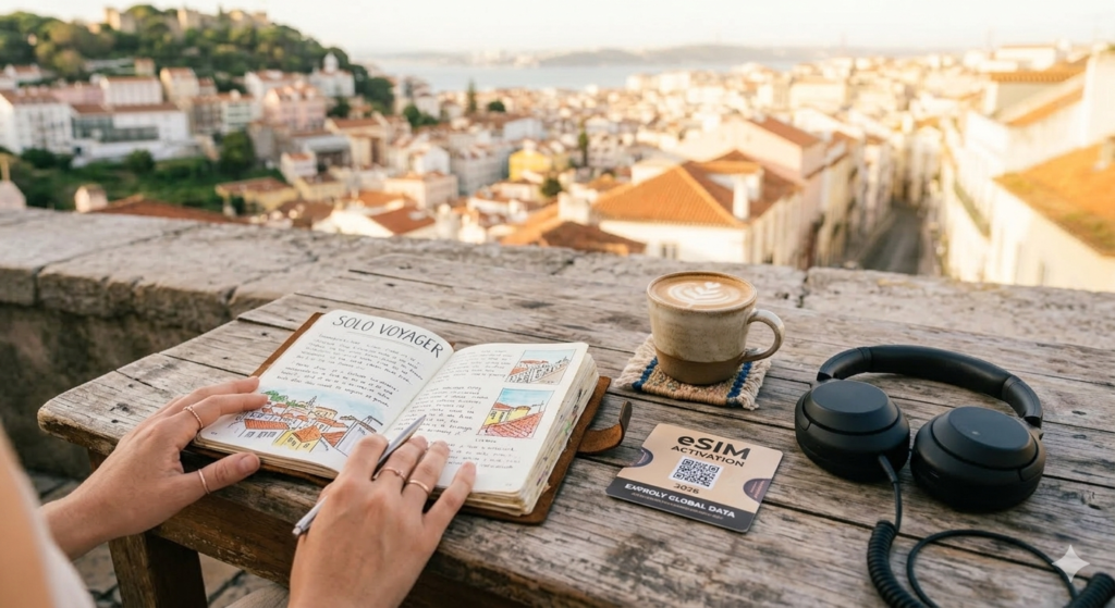 Solo traveler's desk essentials, highlighting logistics and mental preparation for a soulful journey.